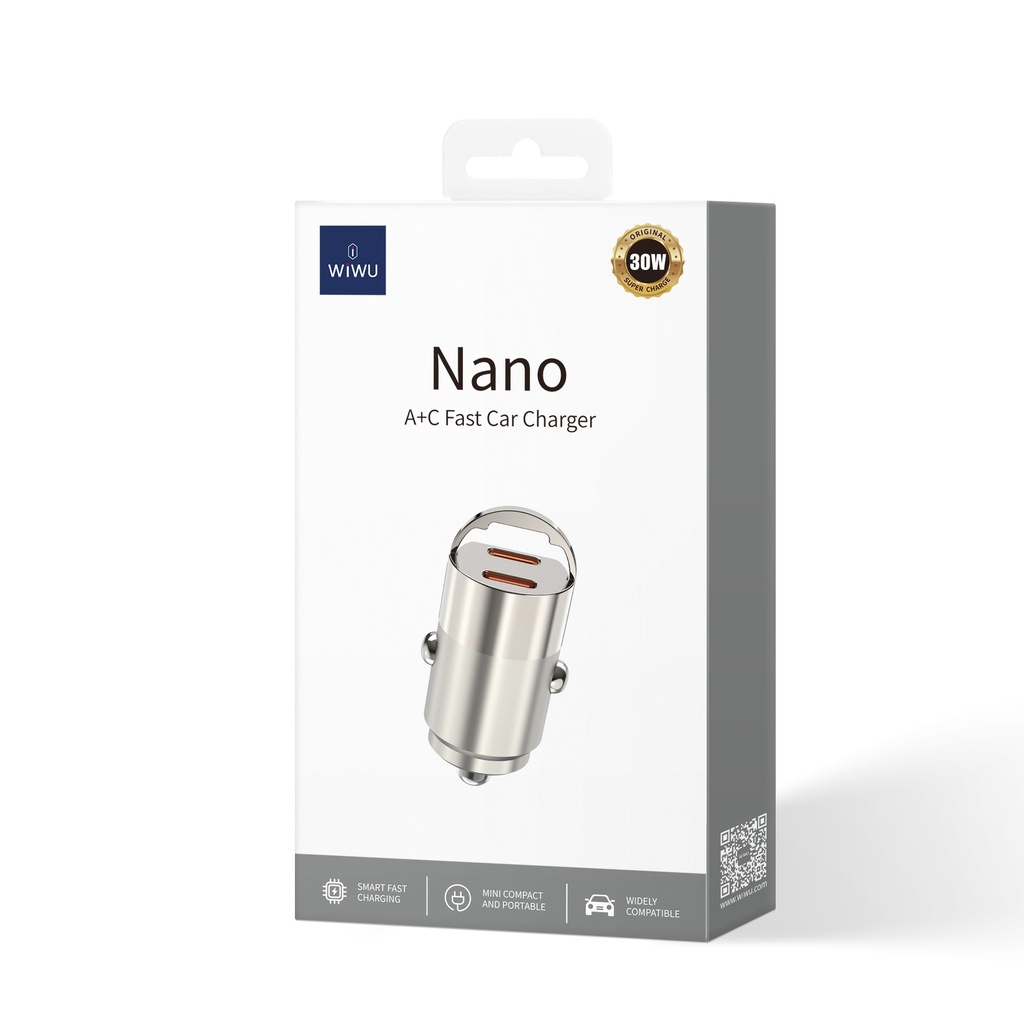 [WI-QC029 6976975619872] 30W Nano Dual C Titanium Fast Car Charger