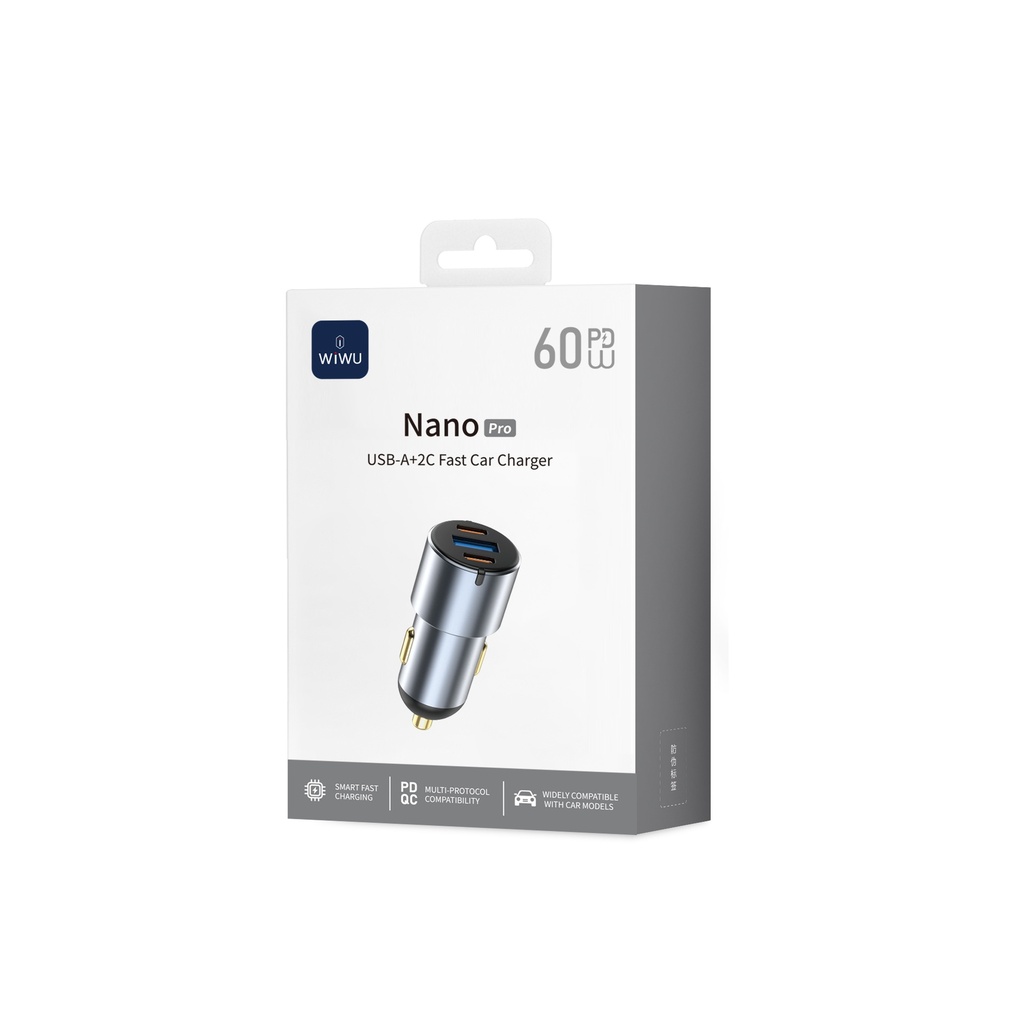 [WI-CC032 6977703656077] 60W Nano Pro A+2C Fast Car Charger Grey
