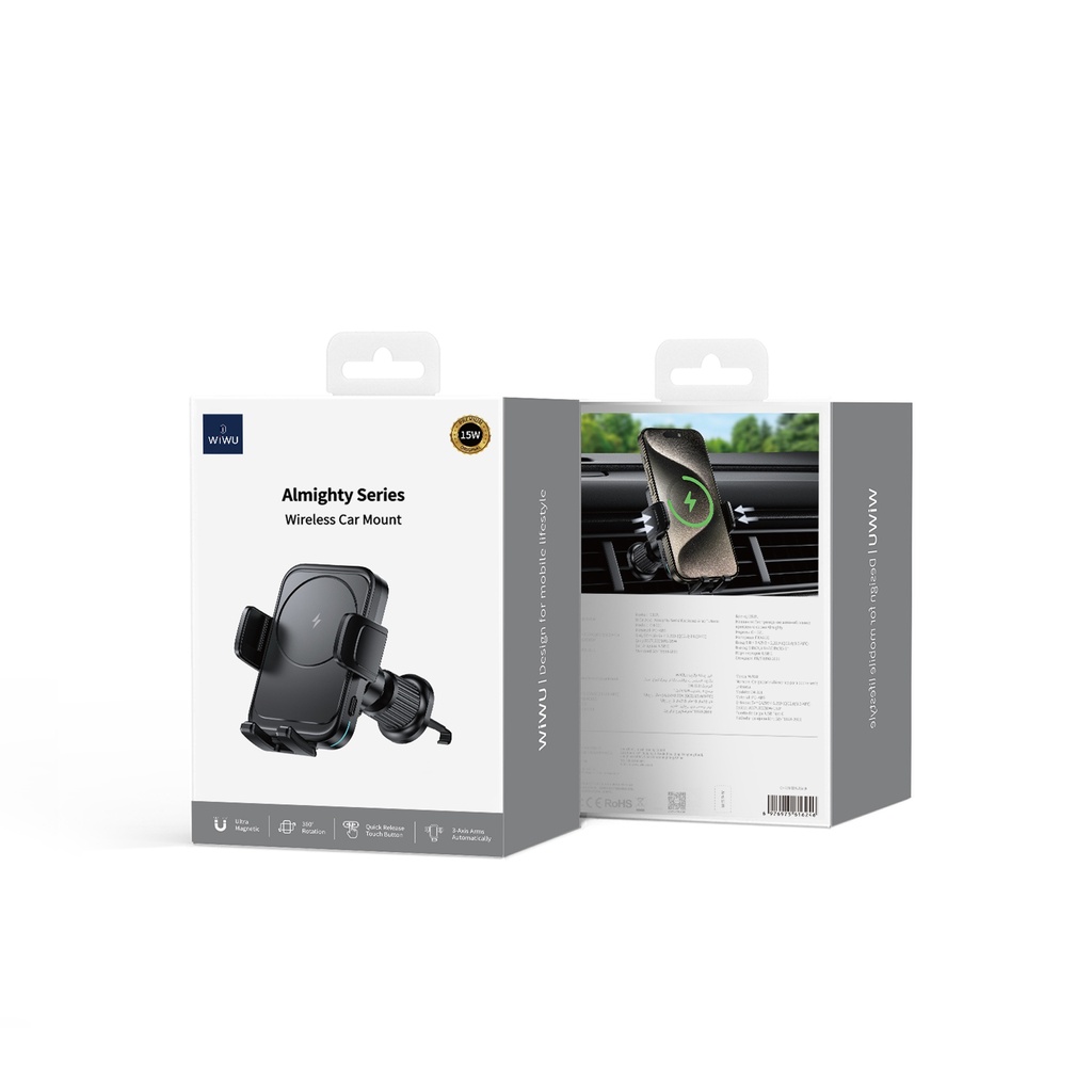 [WI-CH321 6976975616246] Almighty Series Wireless Car Charger Mount Black