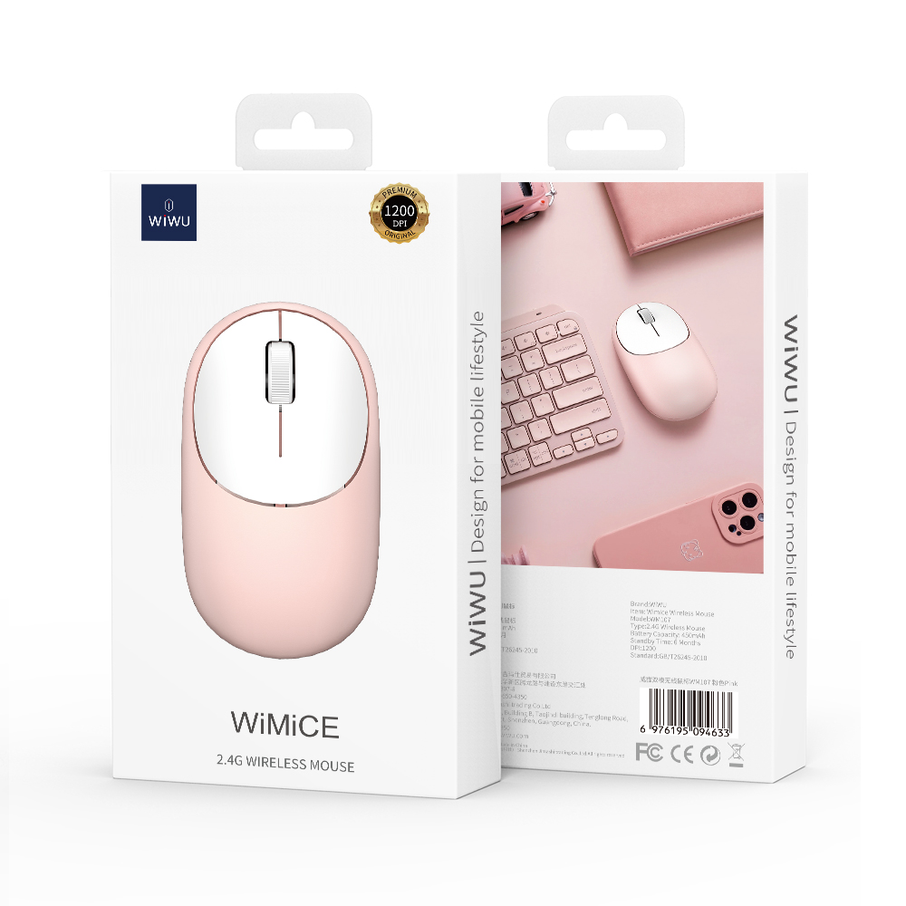 [WI-WM107-2 6976195094633] Pink WiMiCe 2.4G Wireless Mouse