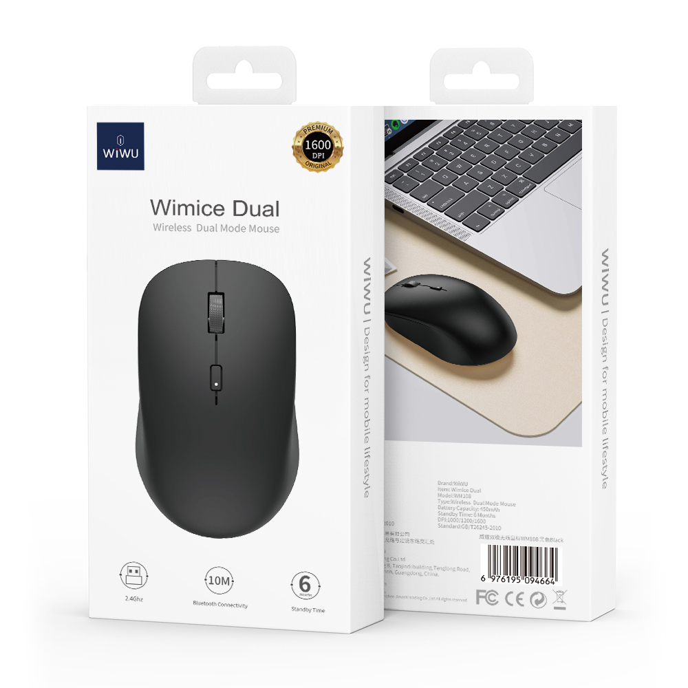[WI-WM108-1 6976195094664] WiMiCe Dual Mode Wireless Mouse WM108 Black
