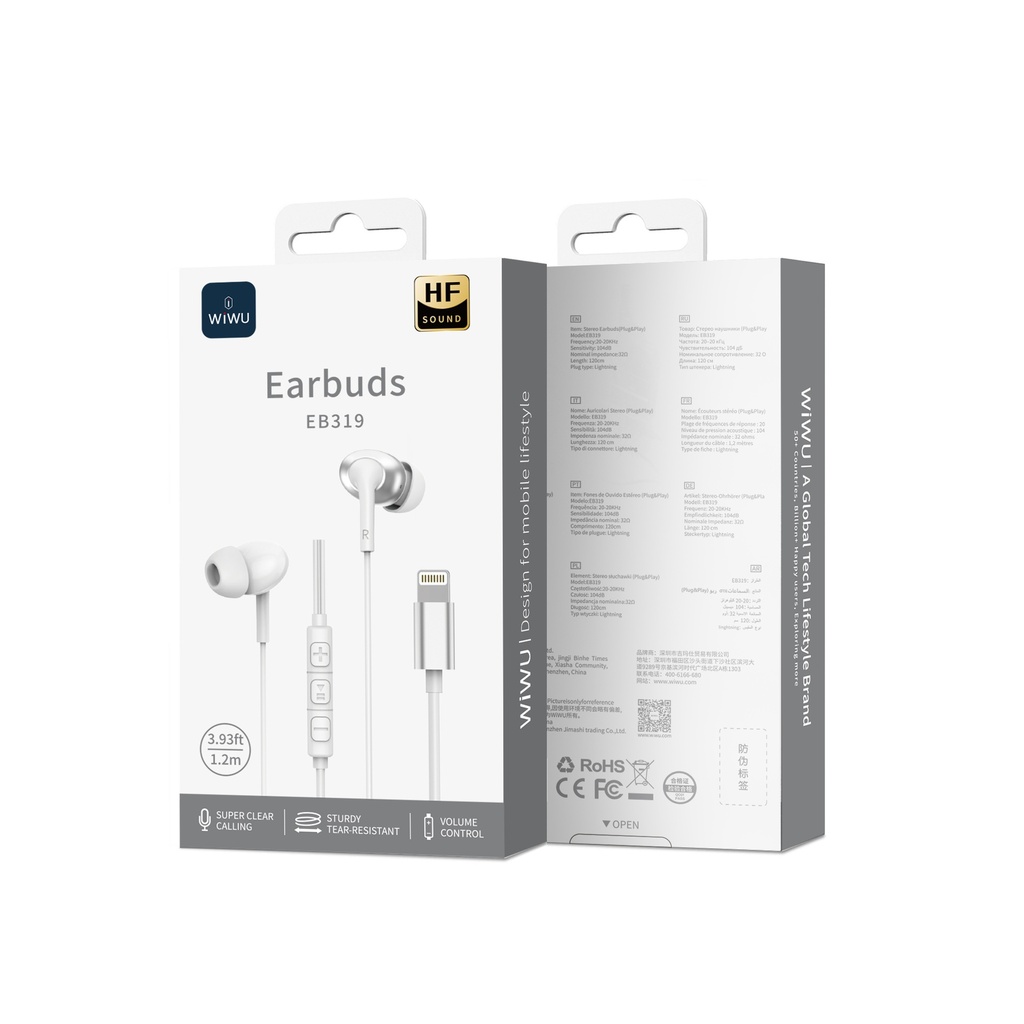 [WI-EB319-2 6977703656695] Stereo Wired Headphones with Lightning Connector White