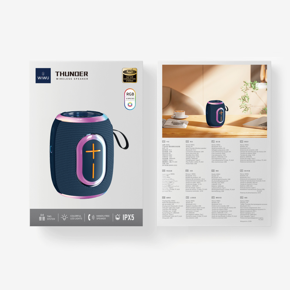 [WI-H9 6977703652710] Thunder H9 Wireless Speaker – TWS, Hands-Free, IPX5