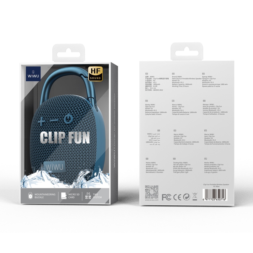 [WI-H3 6977703650716] H3 Clip Fun Portable Wireless Speaker – Carabiner and TWS