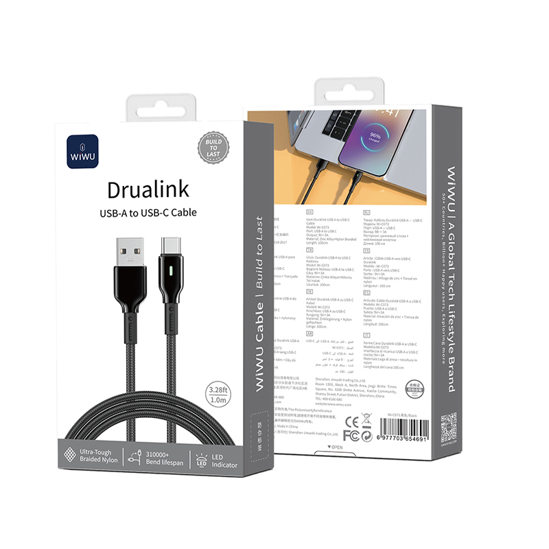 27W USB A-C 1 Meter Duralink Series Nylon Braided Cable Black