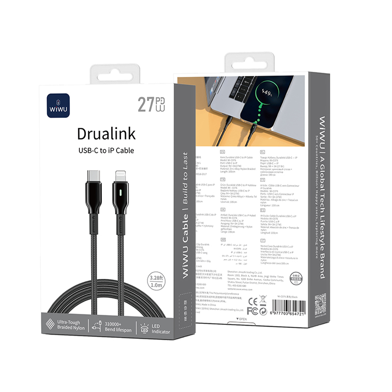 27W USB C-L 1 Meter Duralink Series Nylon Braided Cable Black