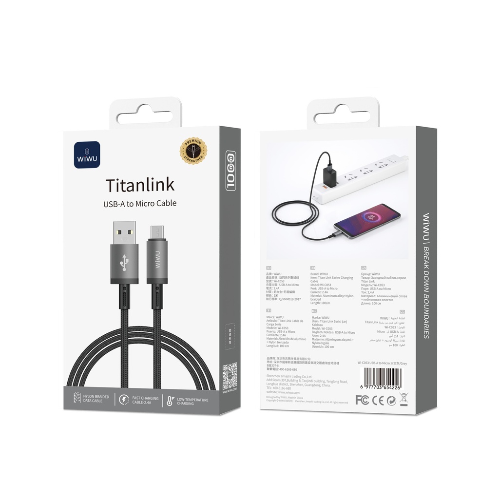 USB A-M 2.4A 1 Meter TitanLink Series Charging Cable Gray