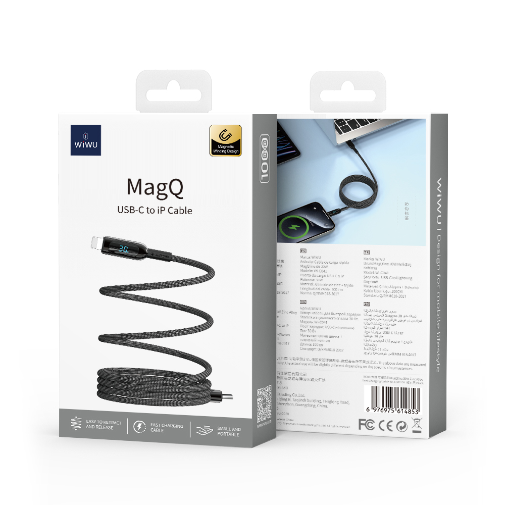 [WI-C041-CL 6976975614853] 30W C-L Magnetic Cable Alloy 1 Meter Black