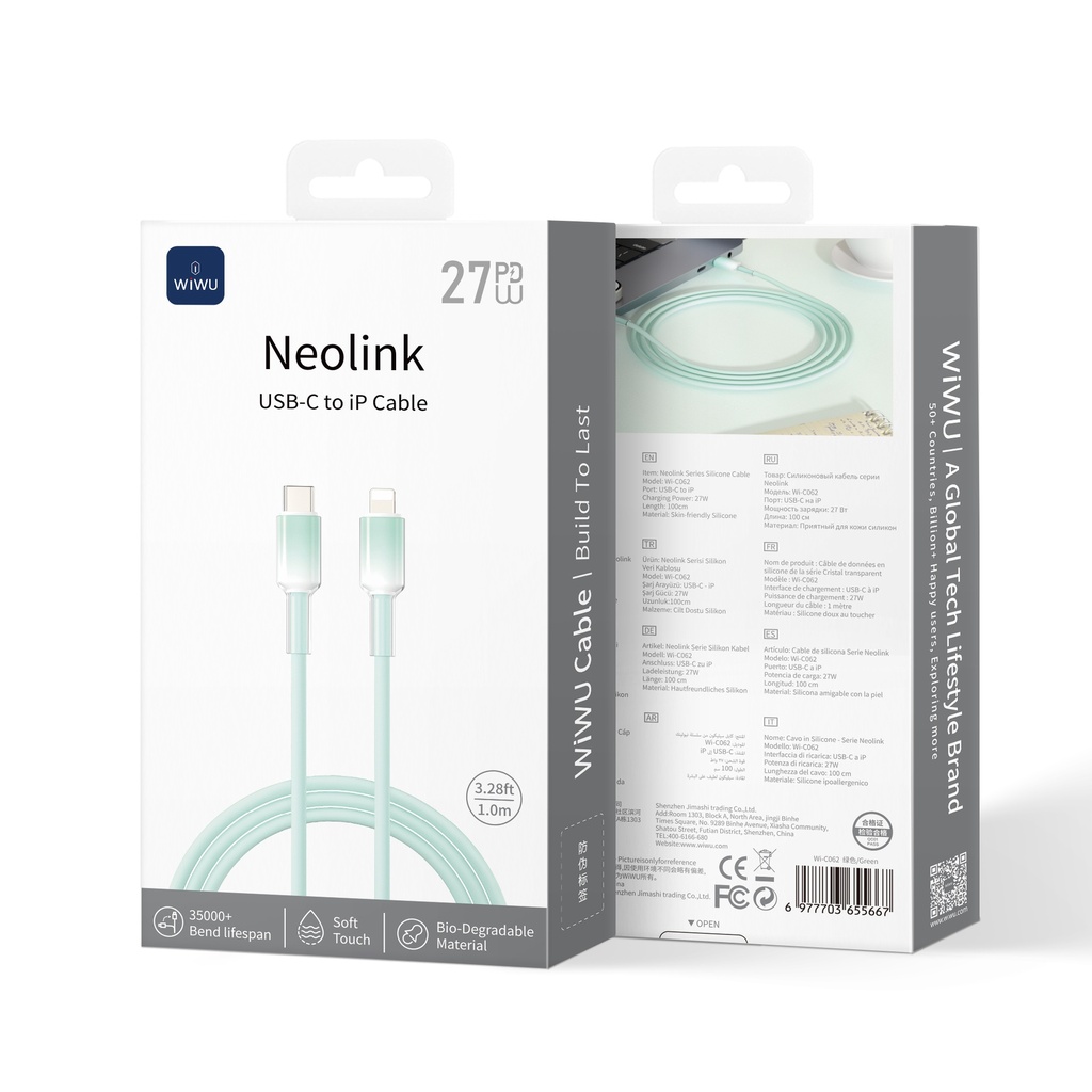 [WI-C062-CL-2 6977703655667] 27W Usb C-L 1 Meter Neolink Series Silicone Cable Green