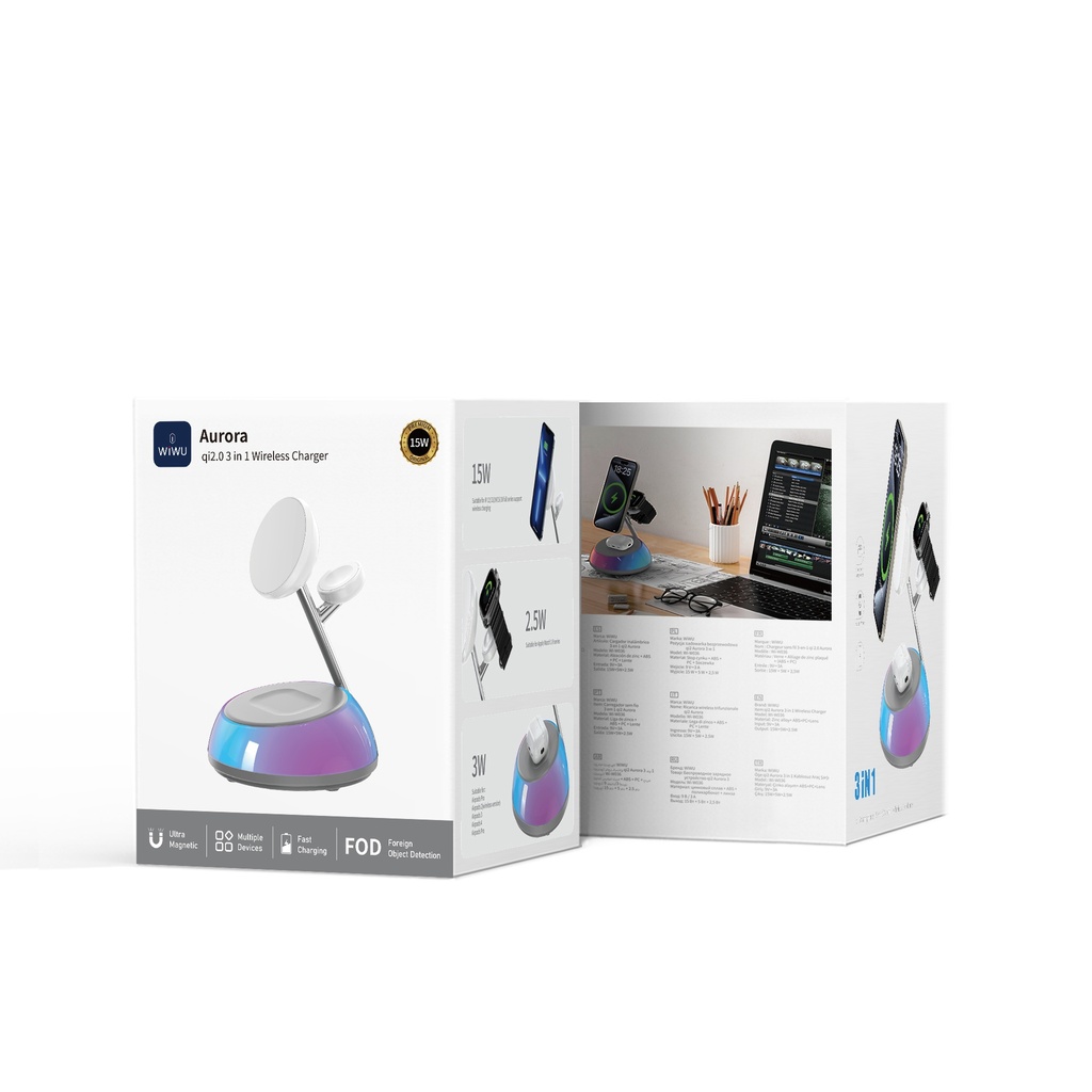 Aurora Qi2.0 3-in-1 Wireless Charger