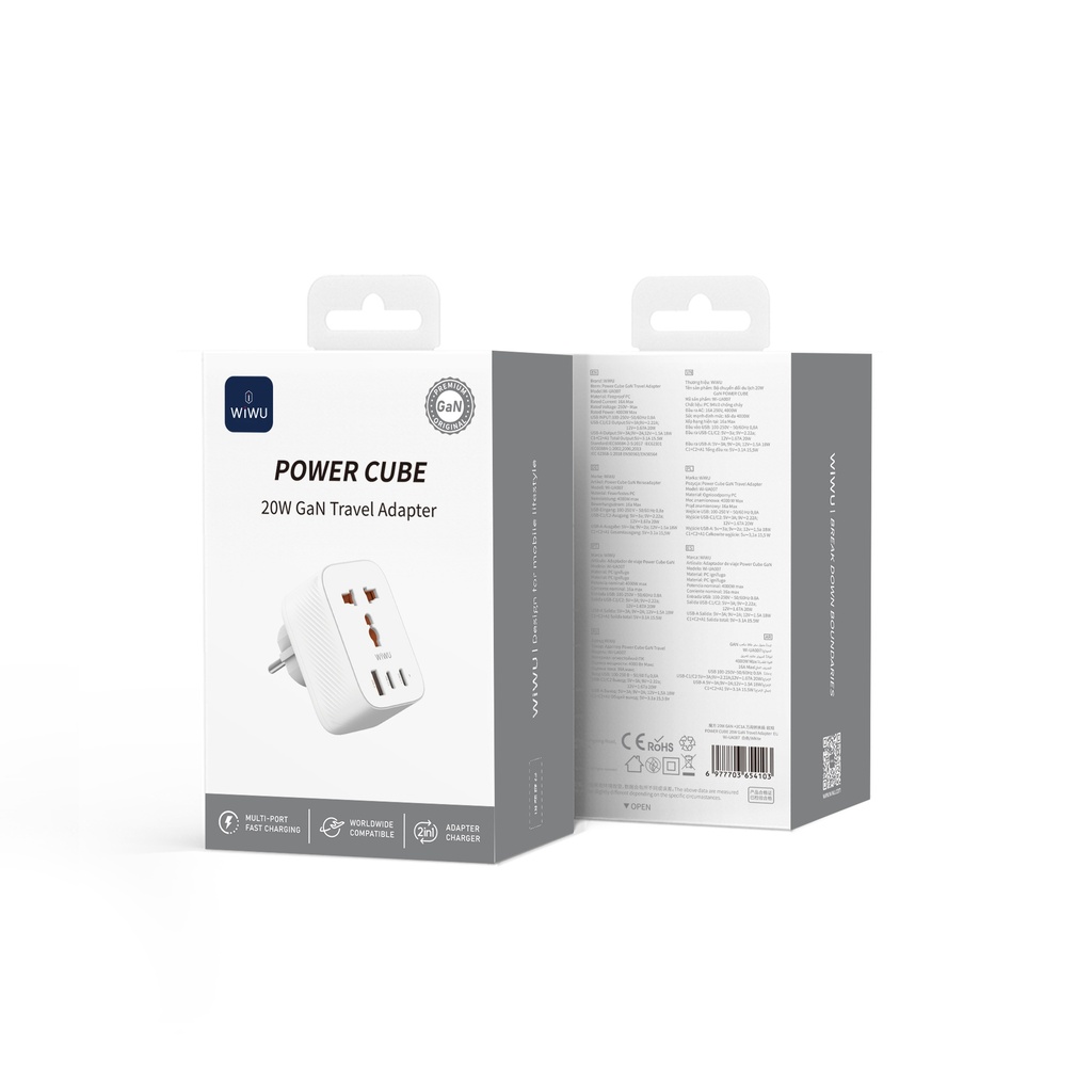 20W Power Cube GaN Travel Adapter 1A+2C+1 EU Plug