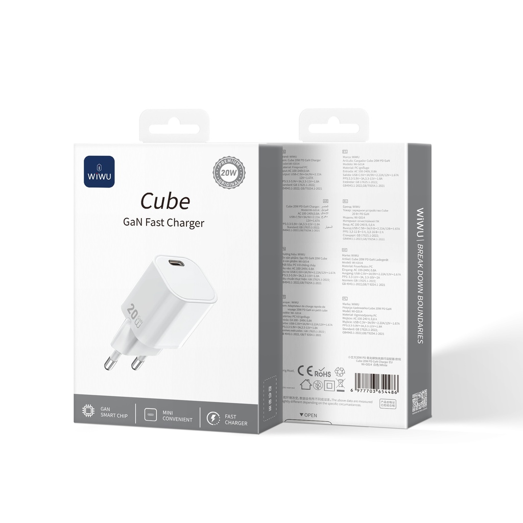 [WI-G014 6977703654486] GaN Cube 20W USB-C Fast Charger – EU Plug