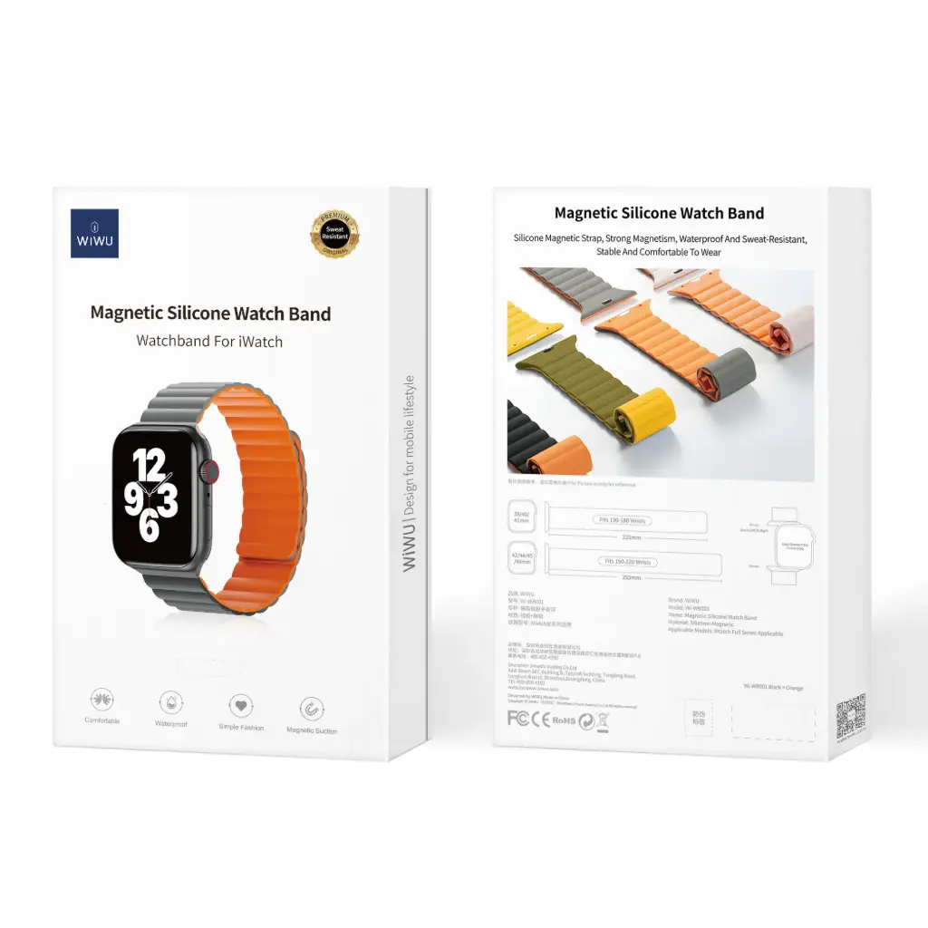 38/40/41 mm Gris + Naranja Correa Magnética Silicona iWatch