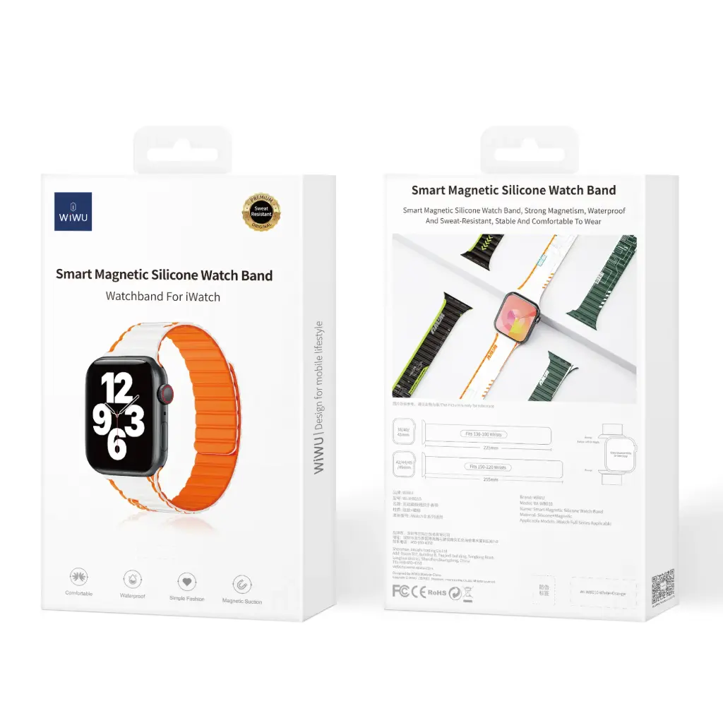 38/40/41mm Correa Blanco+Naranja Silicona iWatch