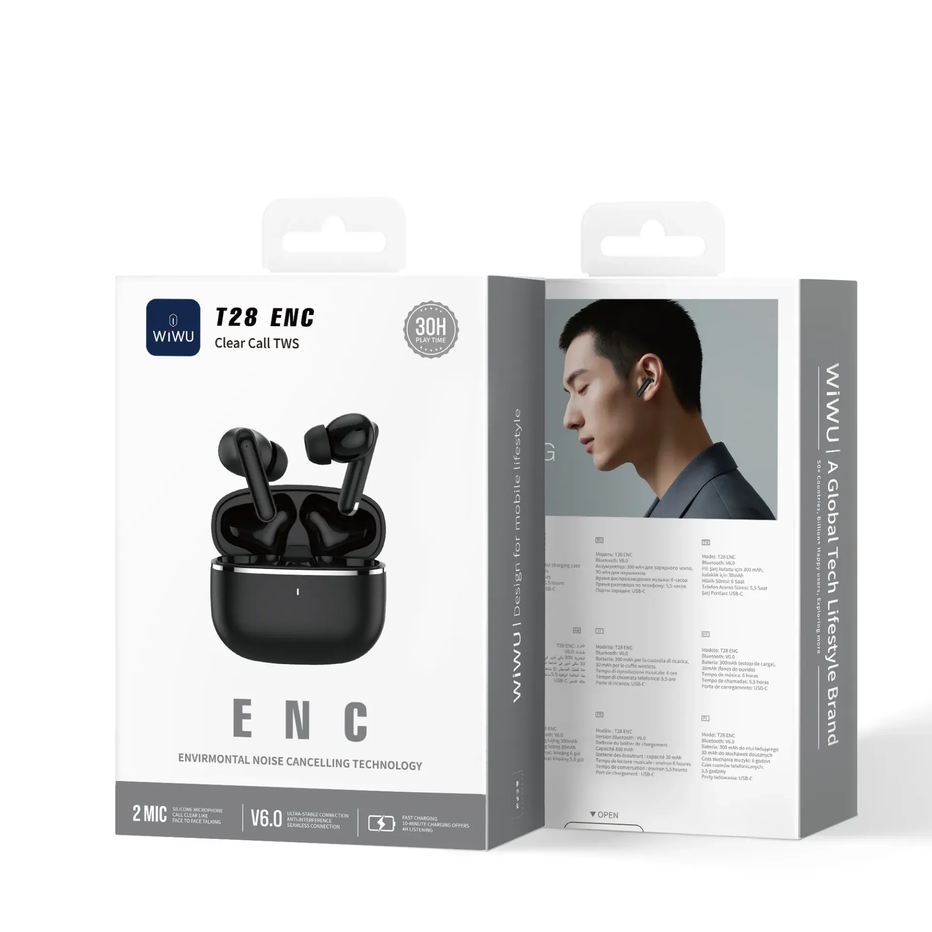 Auriculares TWS T28 ENC Negro